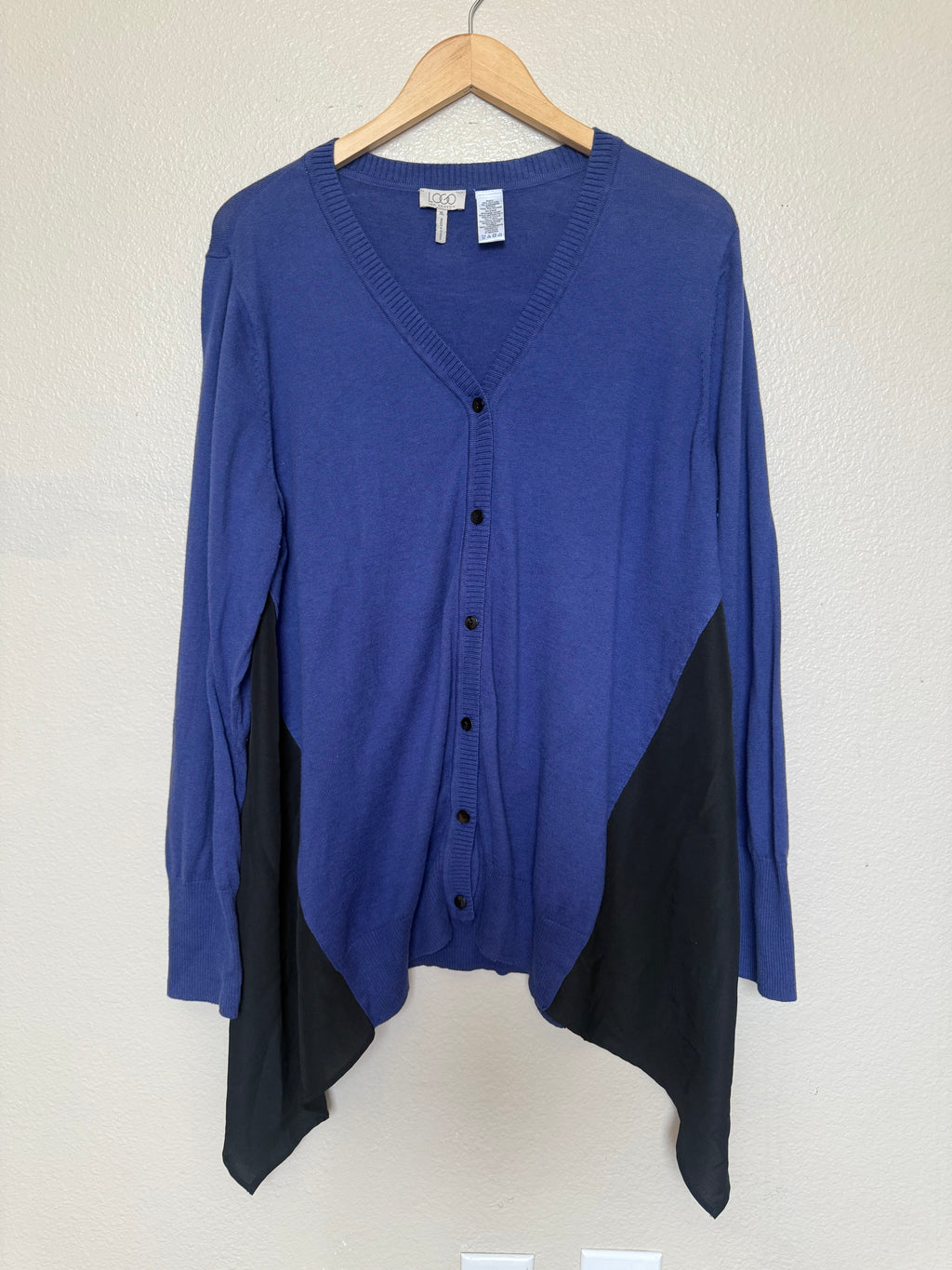 LOGO Lori Goldstein 95% Cotton 5% Cashmere XL Royal Blue and Black Button Up Tunic