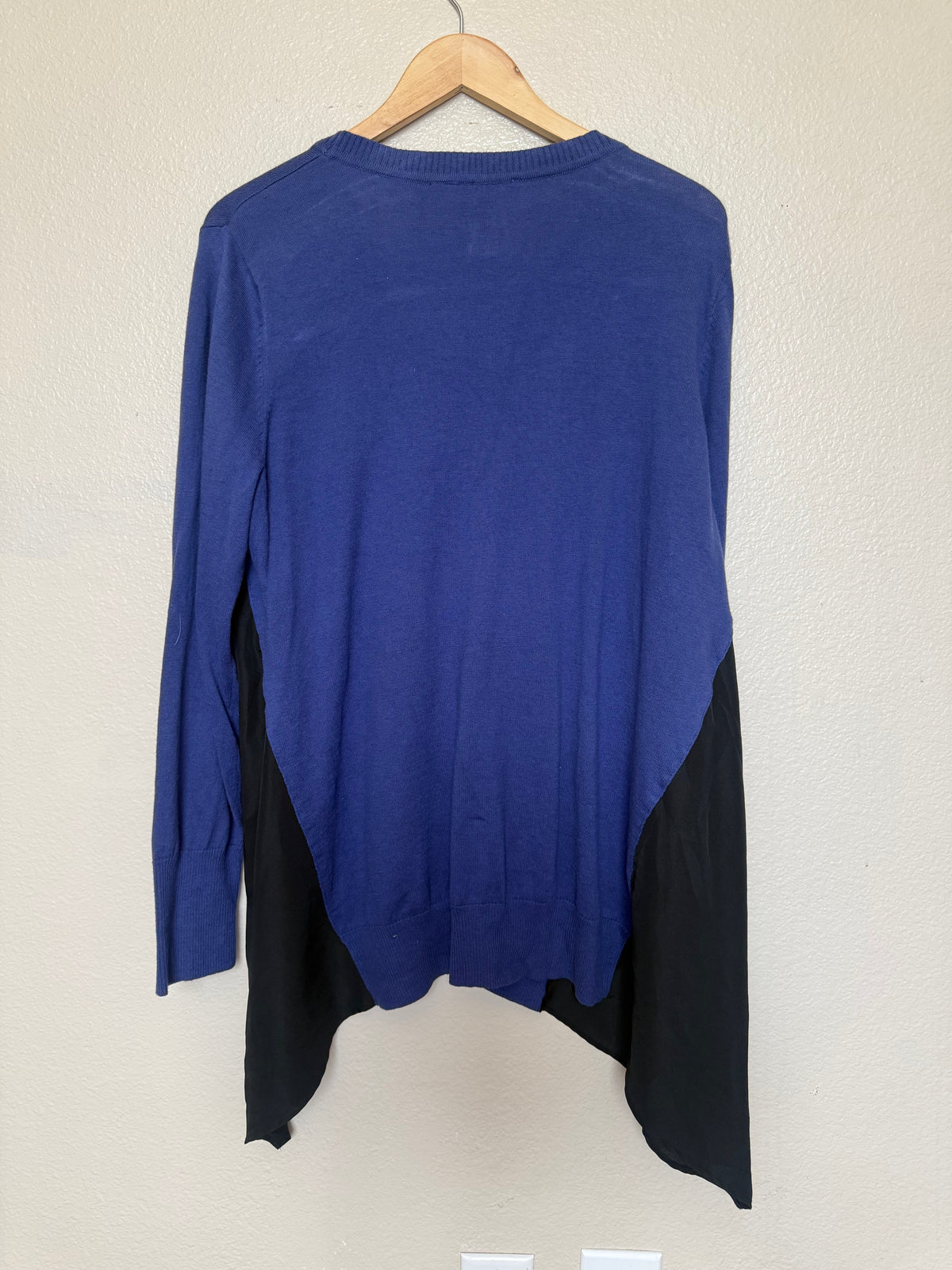 LOGO Lori Goldstein 95% Cotton 5% Cashmere XL Royal Blue and Black Button Up Tunic