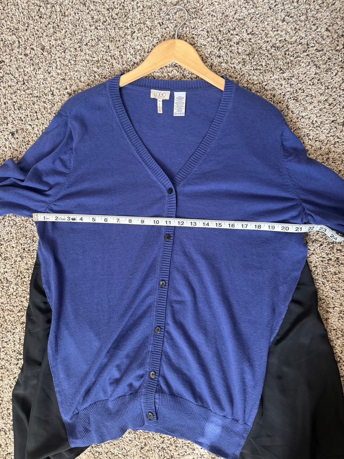 LOGO Lori Goldstein 95% Cotton 5% Cashmere XL Royal Blue and Black Button Up Tunic