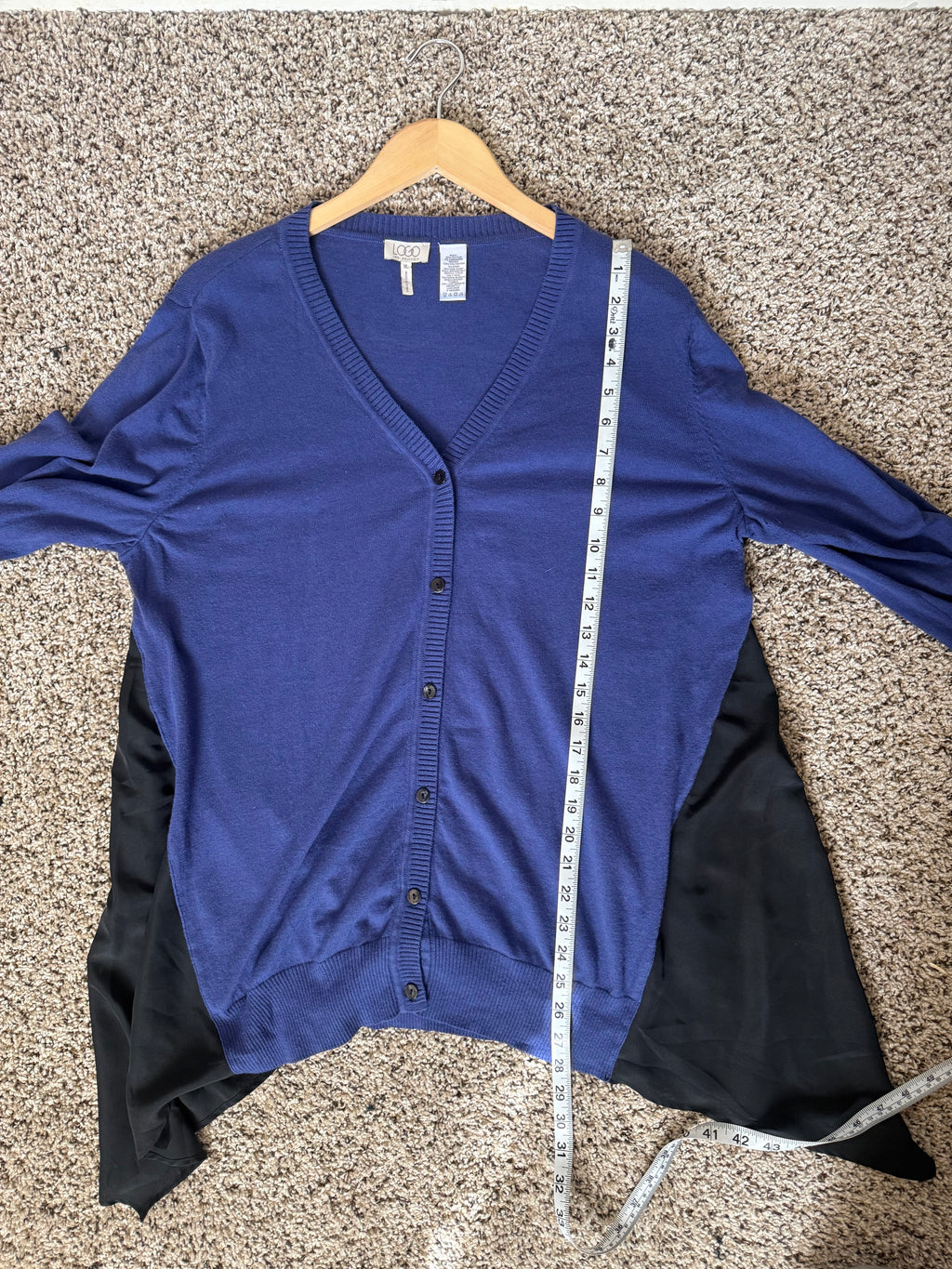 LOGO Lori Goldstein 95% Cotton 5% Cashmere XL Royal Blue and Black Button Up Tunic