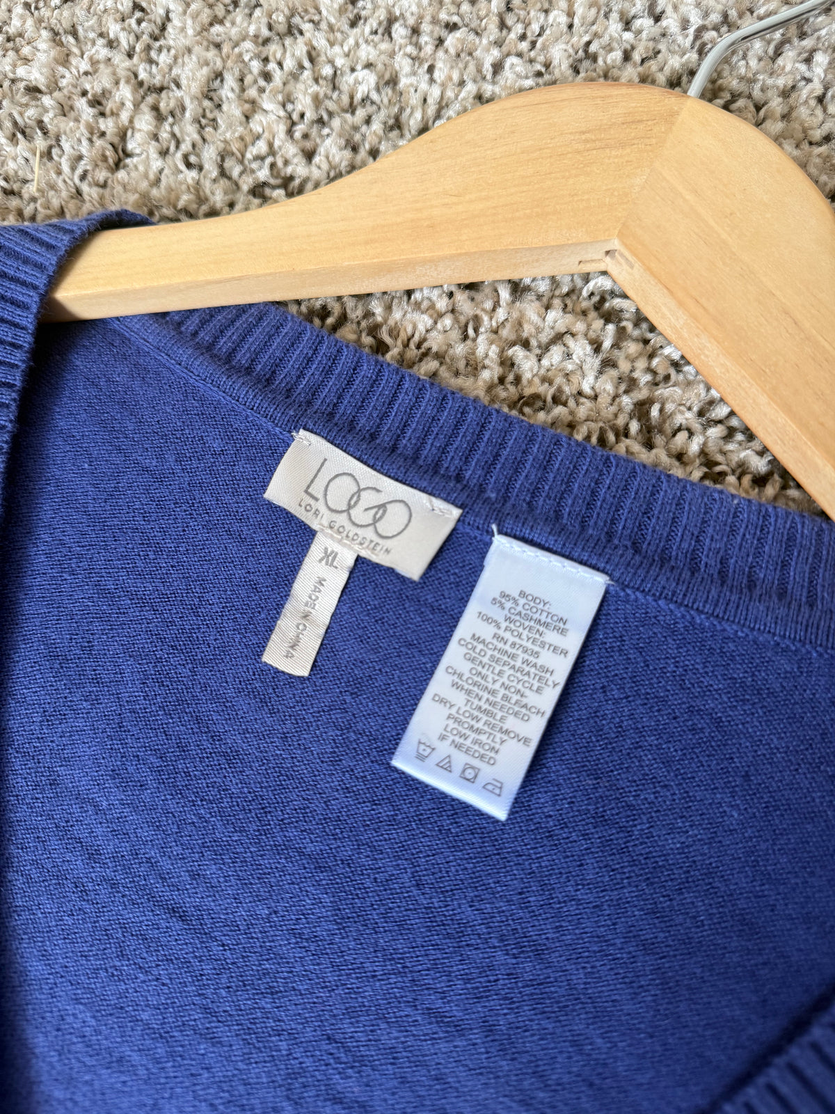 LOGO Lori Goldstein 95% Cotton 5% Cashmere XL Royal Blue and Black Button Up Tunic
