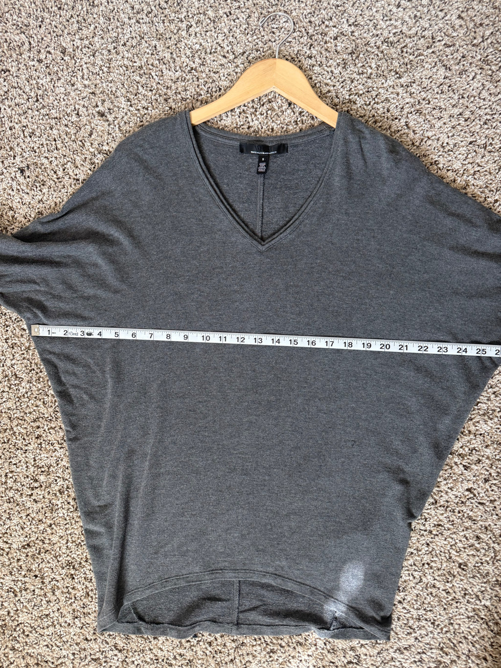 White House Black Market 96% Modal 4% Spandex Grey V-Neck Batwing Top