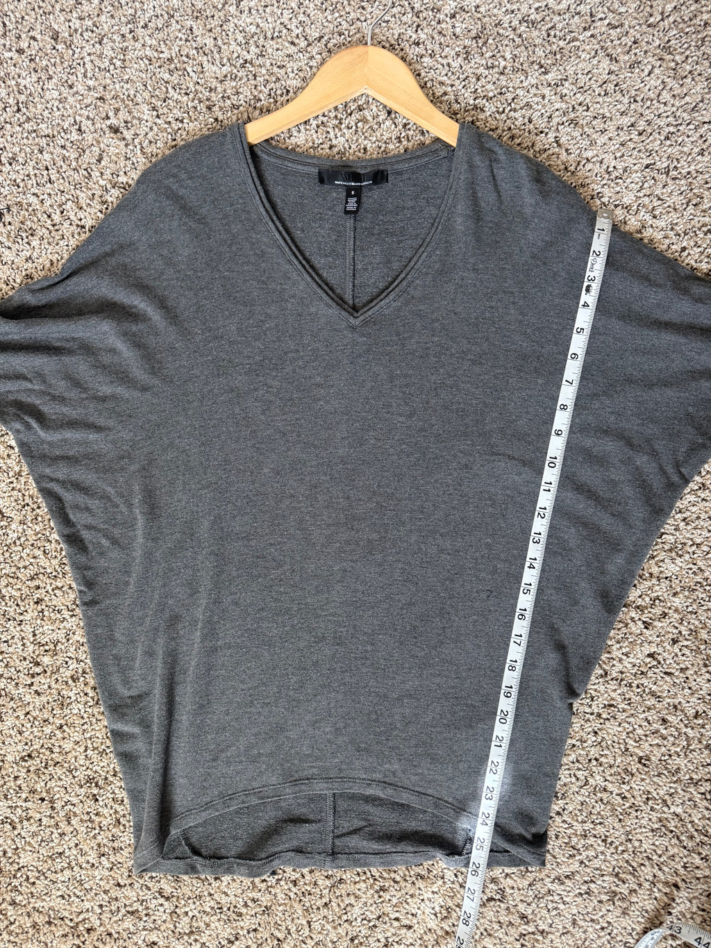 White House Black Market 96% Modal 4% Spandex Grey V-Neck Batwing Top