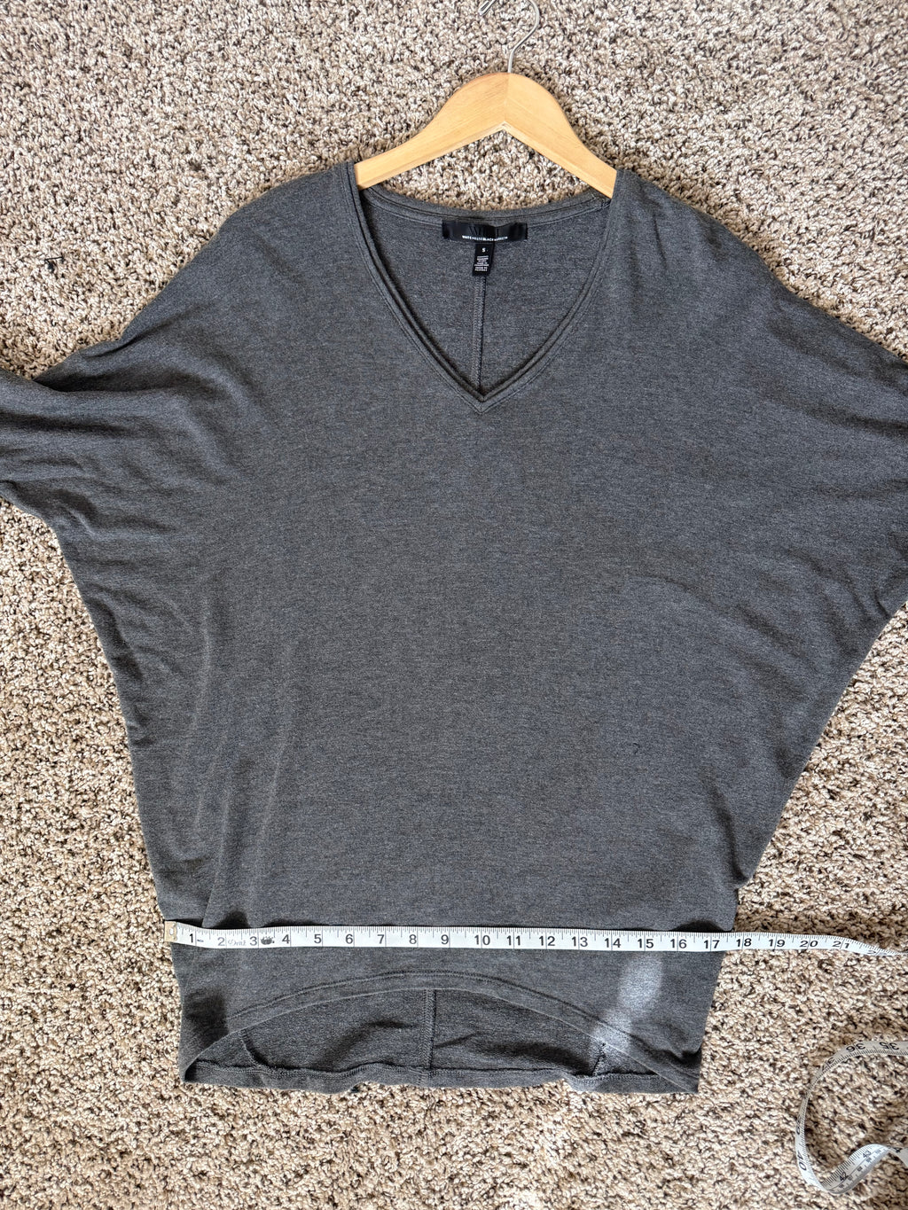 White House Black Market 96% Modal 4% Spandex Grey V-Neck Batwing Top
