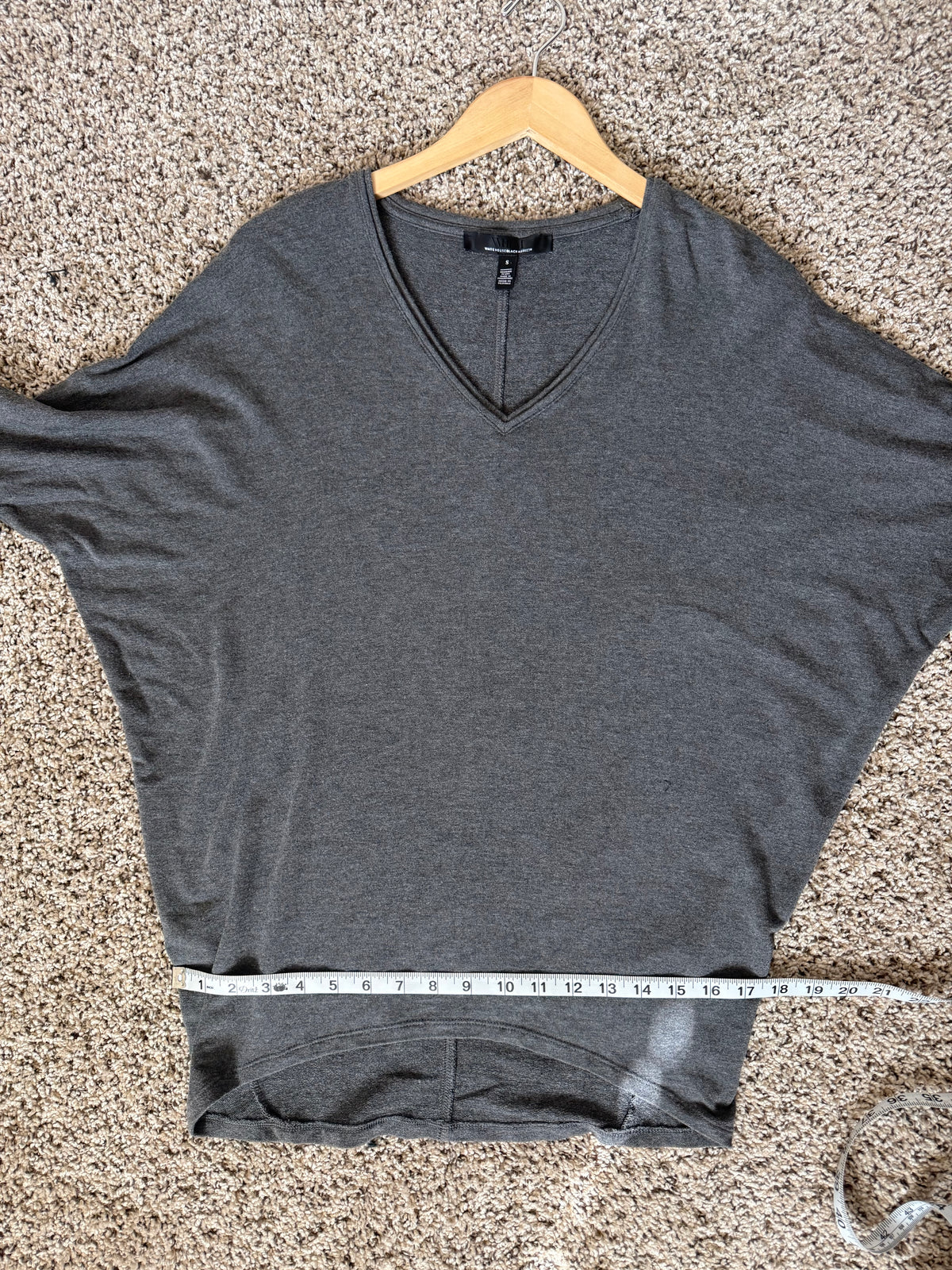 White House Black Market 96% Modal 4% Spandex Grey V-Neck Batwing Top