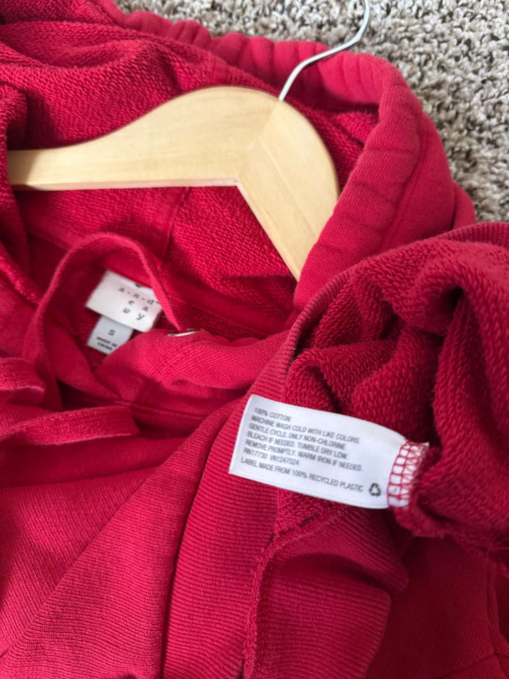 A New Day 100% Cotton S Red Bell Sleeve Hoodie
