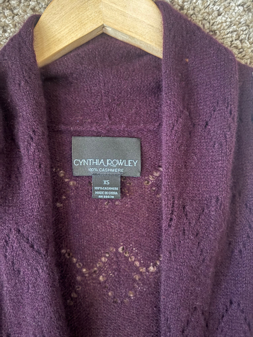 Cynthia Rowley 100% Cashmere XS Deep Purple Cardigan
