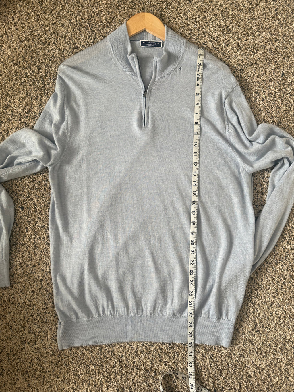 Charles Tyrwhitt 100% Merino Wool XL Sky Blue Long Sleeve Quarter Zip