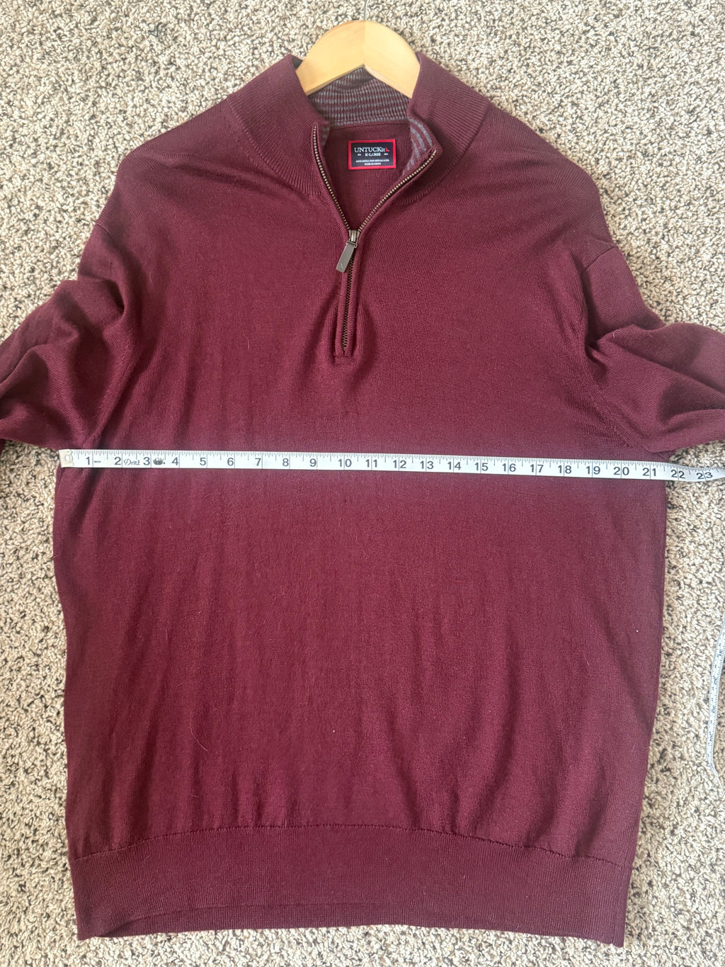 UNTUCKit 100% Extra Fine Merino Wool XL Maroon Quarterzip
