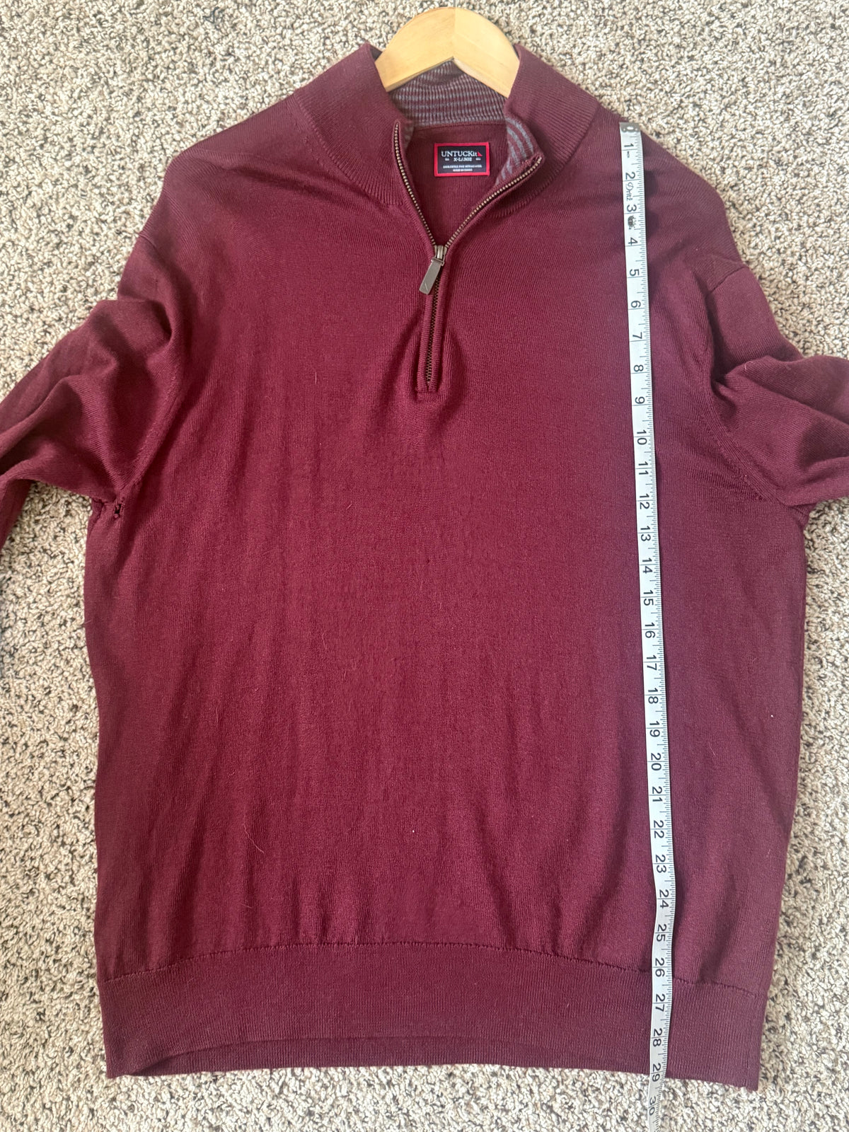 UNTUCKit 100% Extra Fine Merino Wool XL Maroon Quarterzip