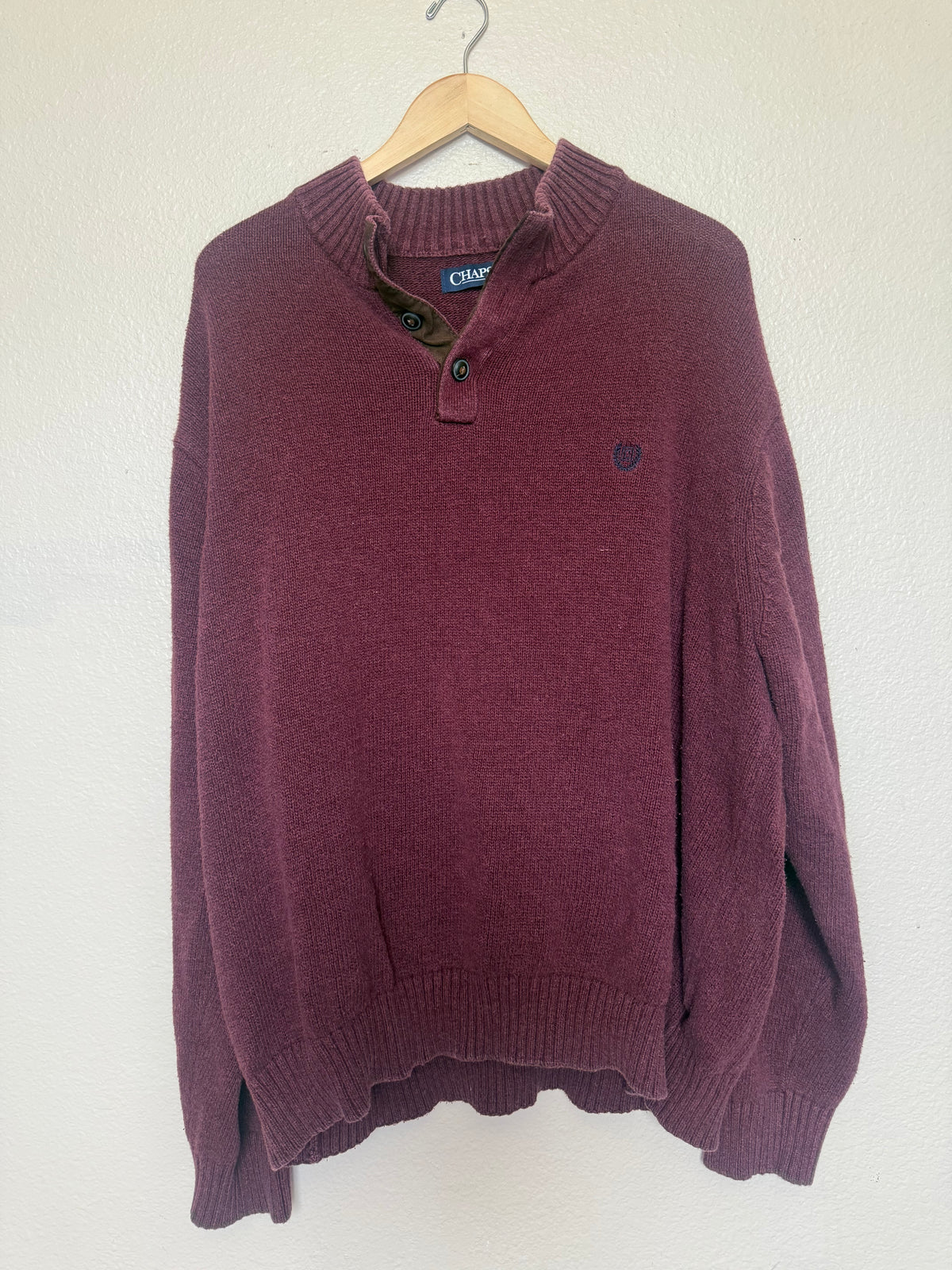 Chaps 100% Cotton 3XLT Maroon Quarter Button Sweater