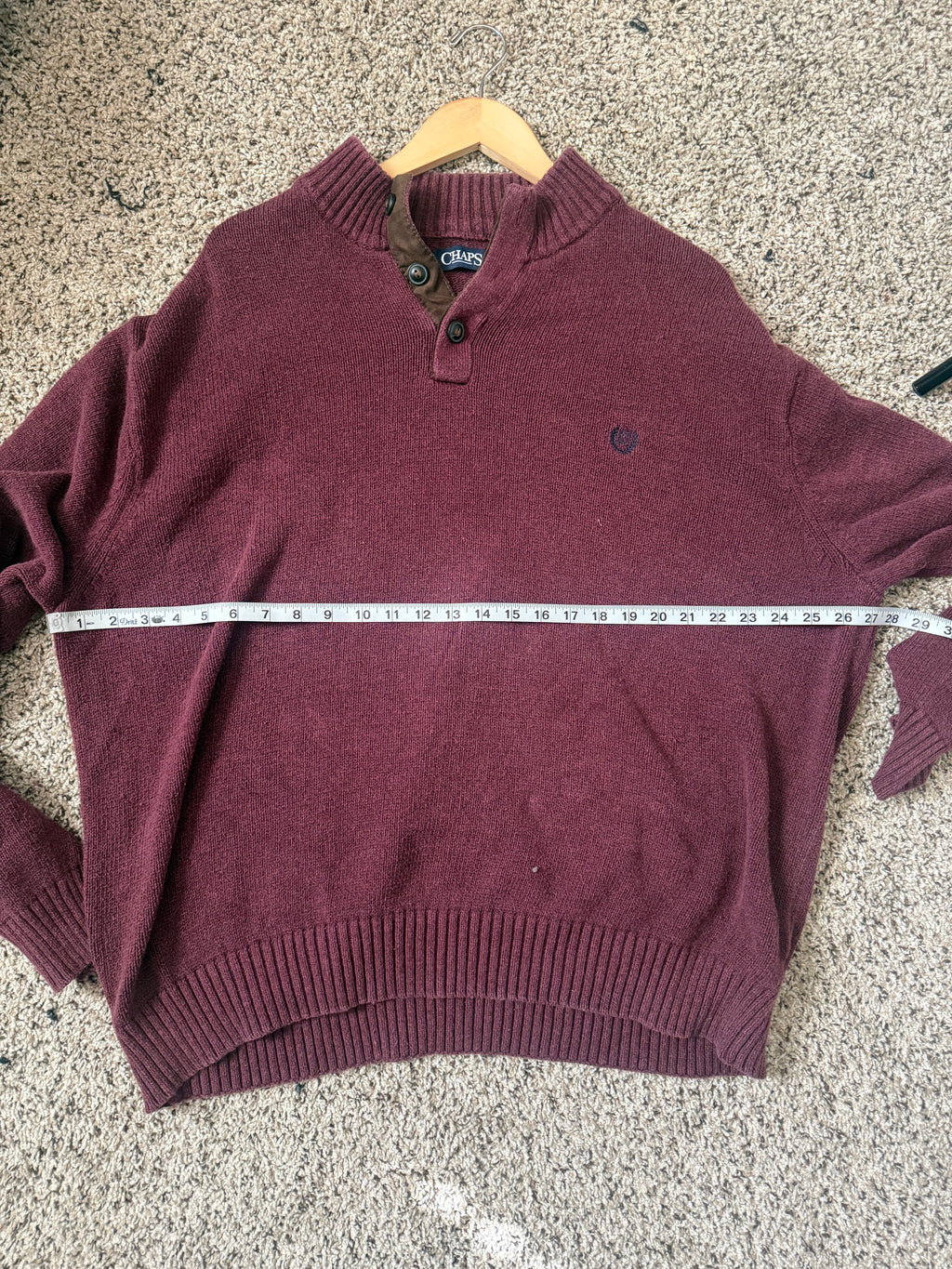 Chaps 100% Cotton 3XLT Maroon Quarter Button Sweater