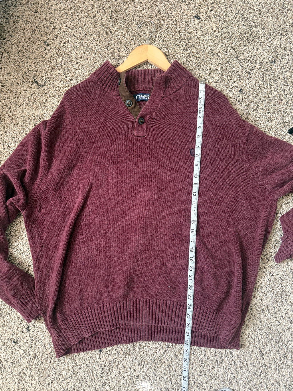 Chaps 100% Cotton 3XLT Maroon Quarter Button Sweater
