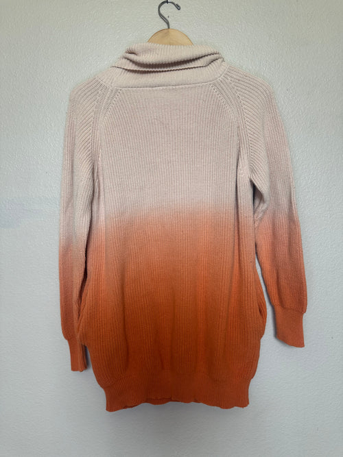 (No Brand) 100% Cotton S Burnt Orange/Cream Ombre Creamsicle Turtleneck Sweater Dress With Pockets