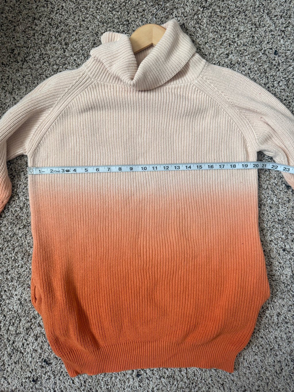 (No Brand) 100% Cotton S Burnt Orange/Cream Ombre Creamsicle Turtleneck Sweater Dress With Pockets