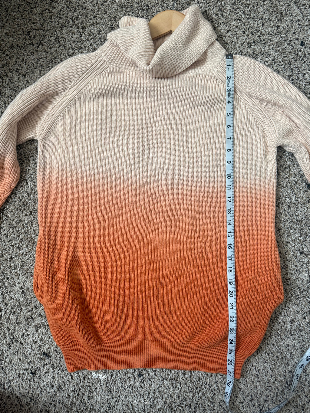 (No Brand) 100% Cotton S Burnt Orange/Cream Ombre Creamsicle Turtleneck Sweater Dress With Pockets
