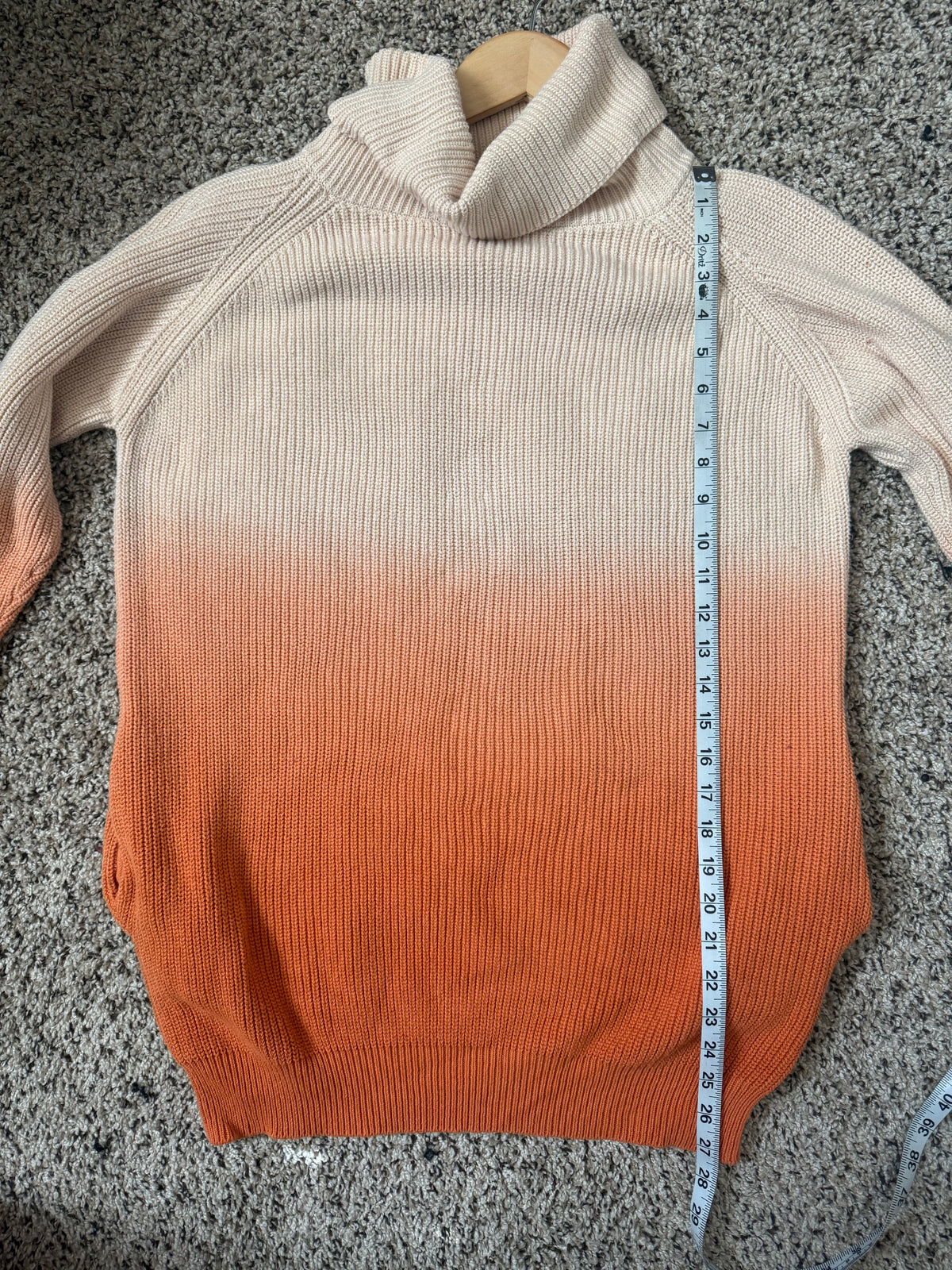 (No Brand) 100% Cotton S Burnt Orange/Cream Ombre Creamsicle Turtleneck Sweater Dress With Pockets