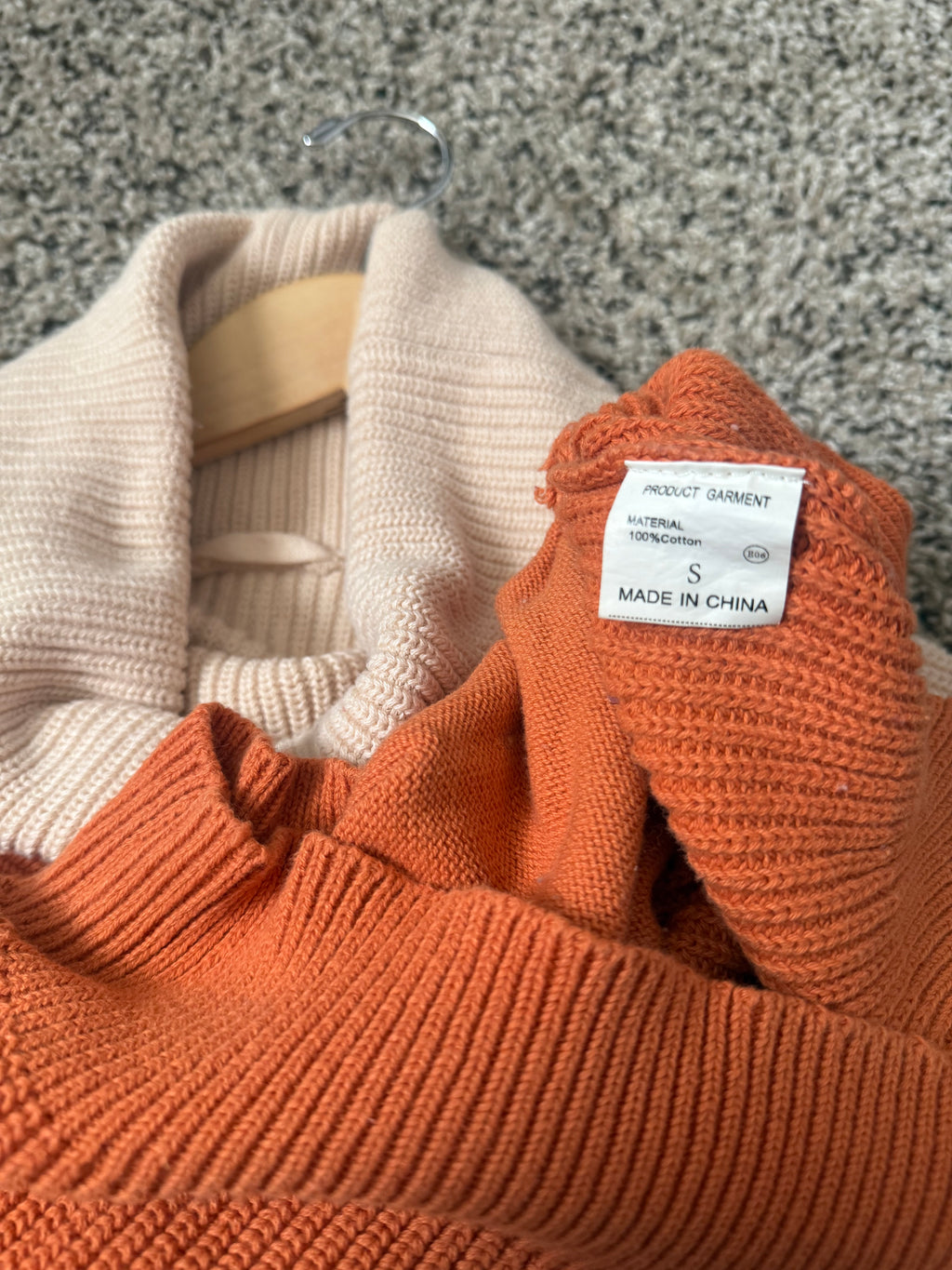 (No Brand) 100% Cotton S Burnt Orange/Cream Ombre Creamsicle Turtleneck Sweater Dress With Pockets