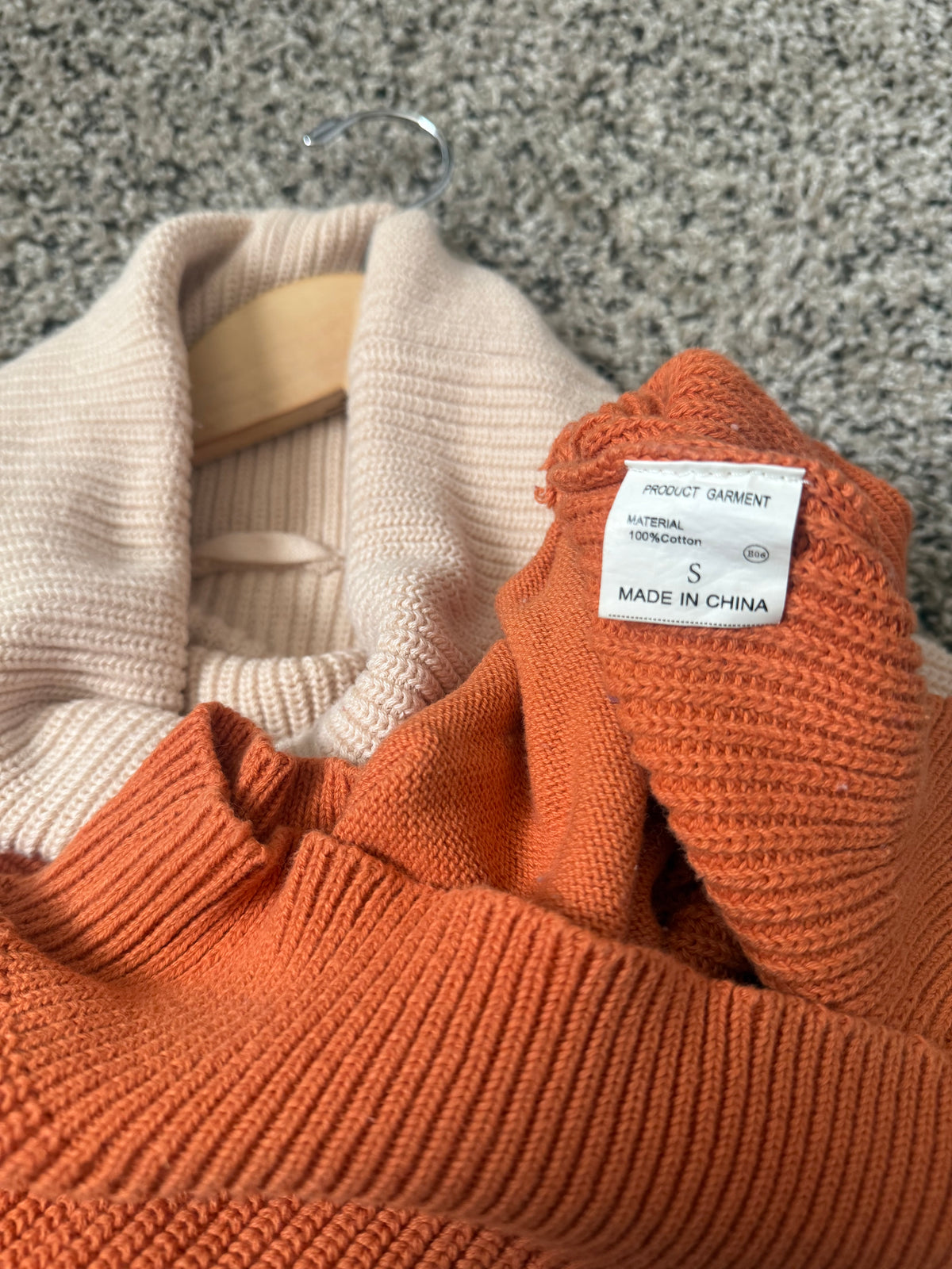 (No Brand) 100% Cotton S Burnt Orange/Cream Ombre Creamsicle Turtleneck Sweater Dress With Pockets