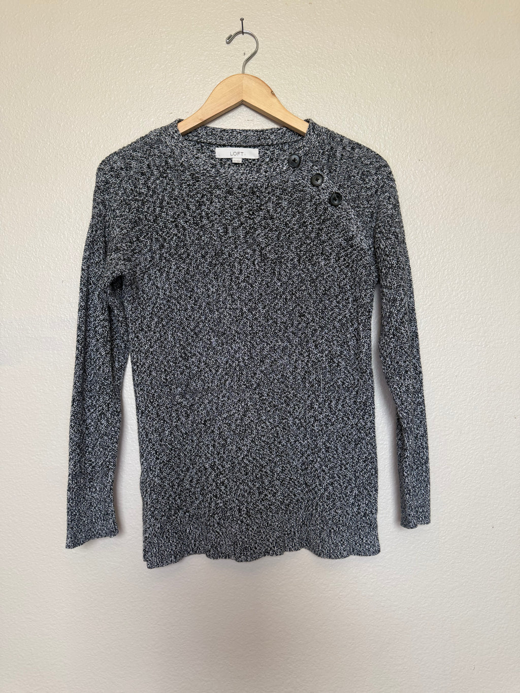 Loft 100% Cotton XS Grey Crewneck Sweater with Button Detail