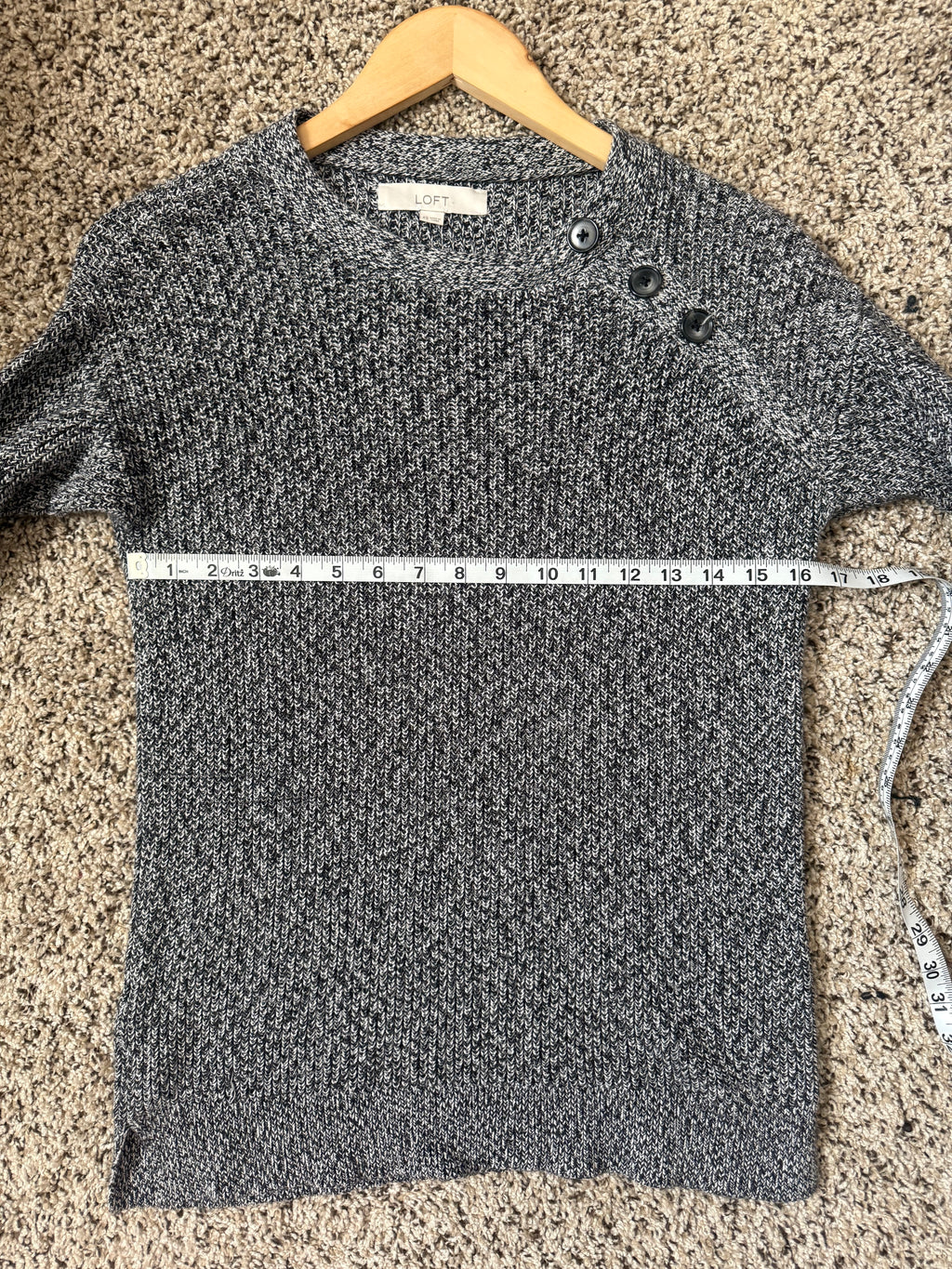 Loft 100% Cotton XS Grey Crewneck Sweater with Button Detail