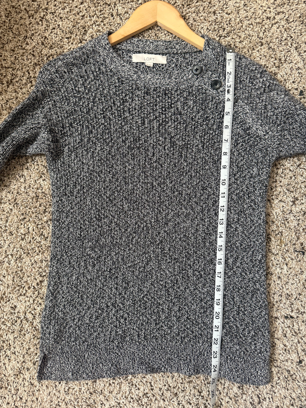 Loft 100% Cotton XS Grey Crewneck Sweater with Button Detail