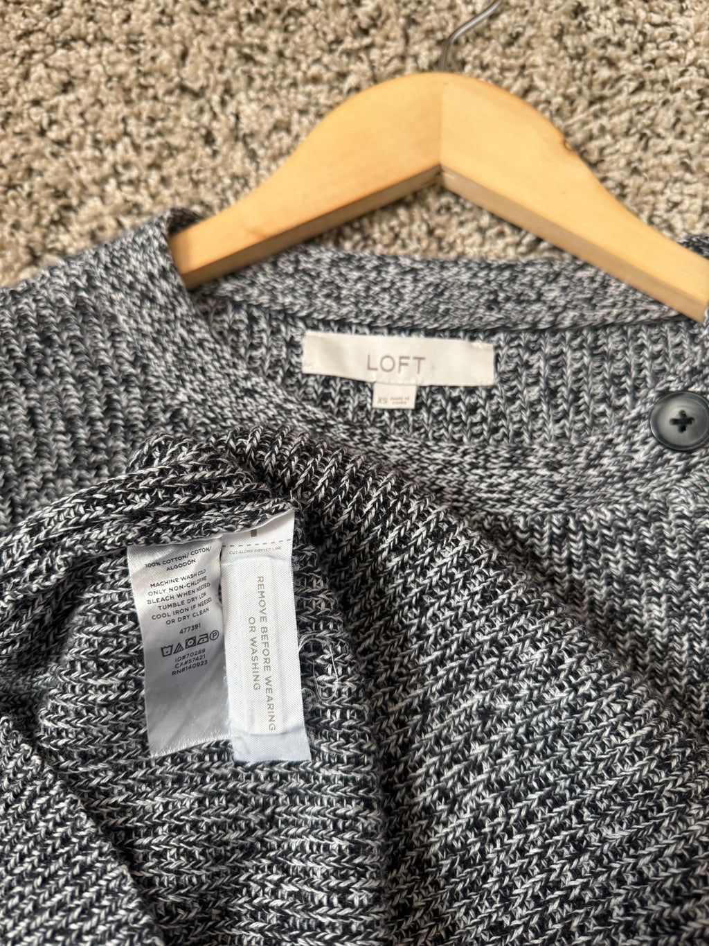 Loft 100% Cotton XS Grey Crewneck Sweater with Button Detail