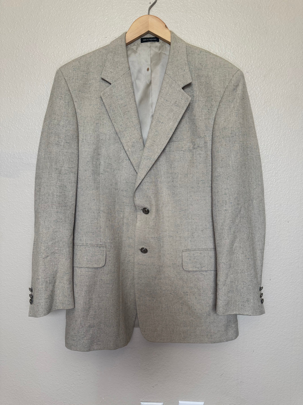 Lacrosse 100% Silk 42R Neutral Tan with Blue Specks Suit Jacket
