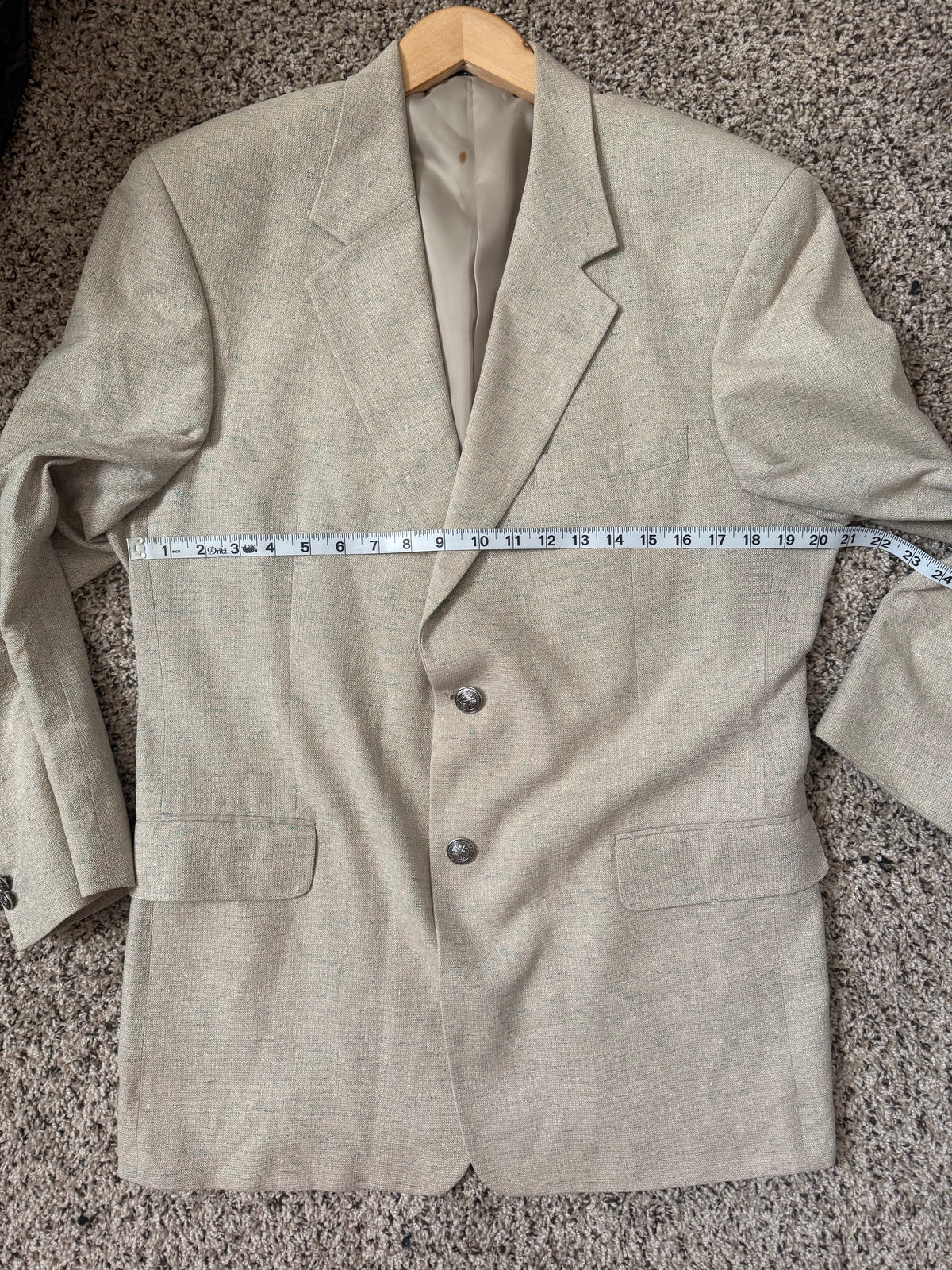 Lacrosse 100% Silk 42R Neutral Tan with Blue Specks Suit Jacket