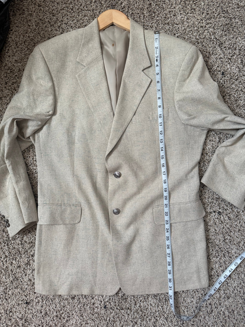 Lacrosse 100% Silk 42R Neutral Tan with Blue Specks Suit Jacket