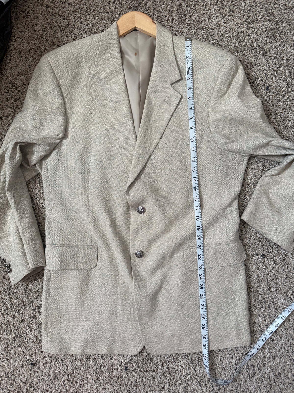 Lacrosse 100% Silk 42R Neutral Tan with Blue Specks Suit Jacket