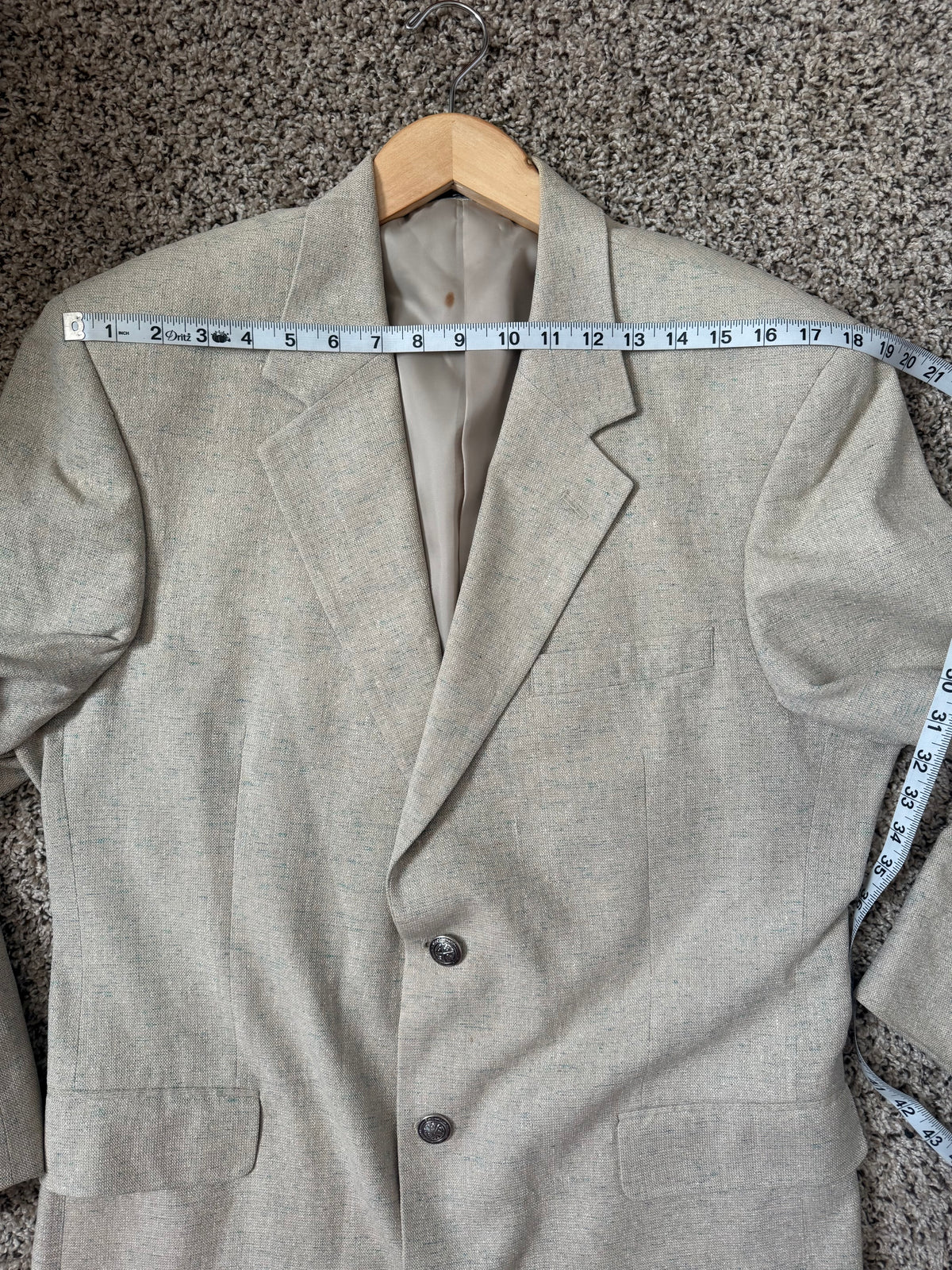 Lacrosse 100% Silk 42R Neutral Tan with Blue Specks Suit Jacket