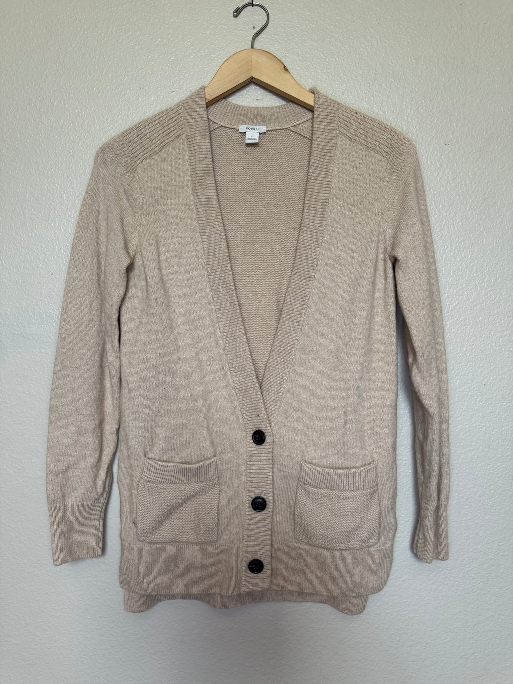 Fossil 75% Merino Wool 25% Silk S Tan Button Up Cardigan