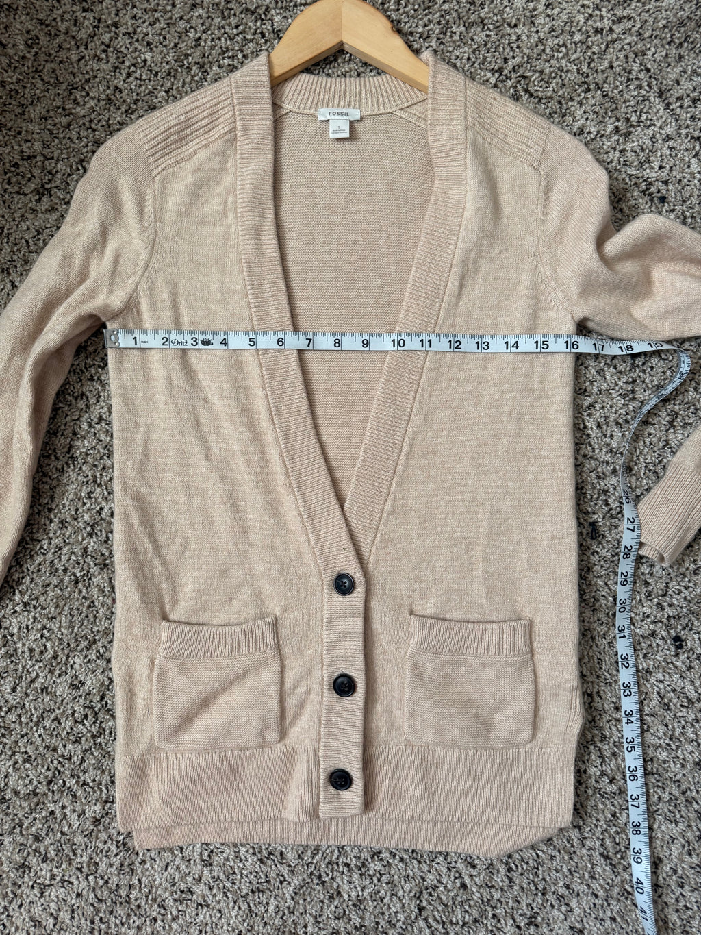 Fossil 75% Merino Wool 25% Silk S Tan Button Up Cardigan