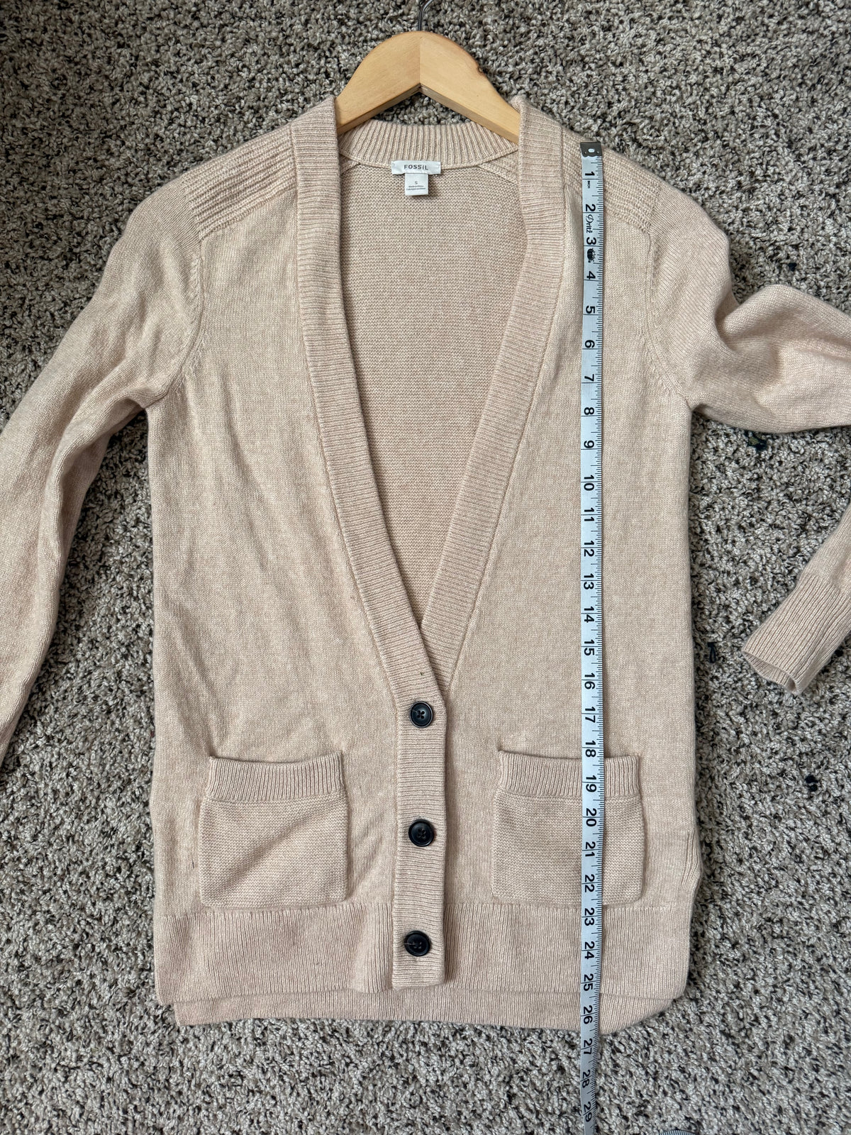 Fossil 75% Merino Wool 25% Silk S Tan Button Up Cardigan