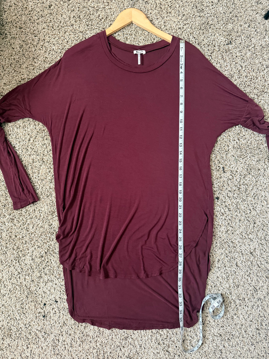 LA Made 95% Micromodal 5% Spandex M Maroon Longsleeve Long Shirt/Dress