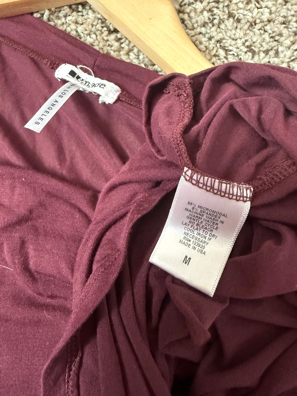 LA Made 95% Micromodal 5% Spandex M Maroon Longsleeve Long Shirt/Dress