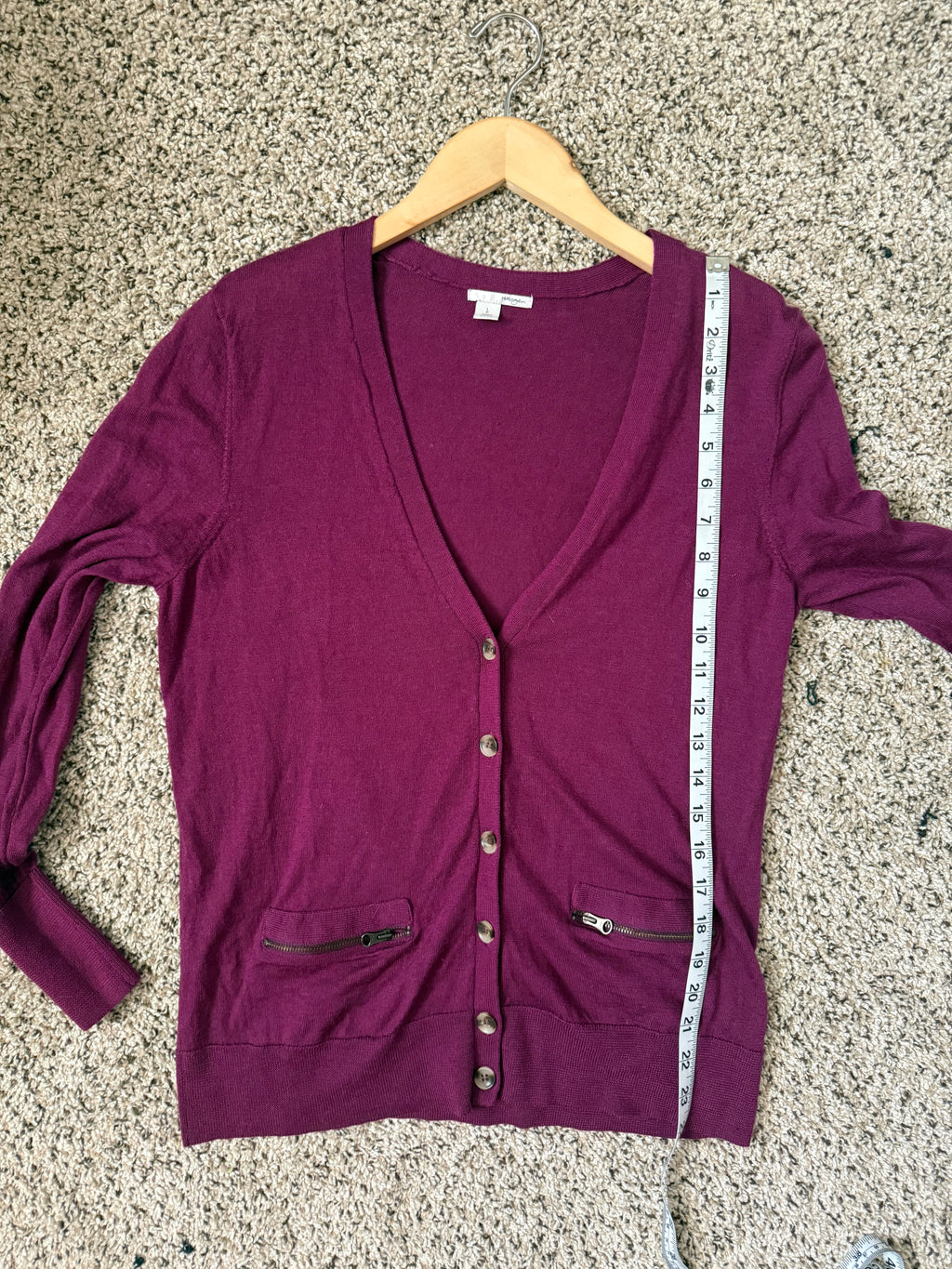 Halogen 100% Merino Wool Women's L Merlot Button Down Cardigan