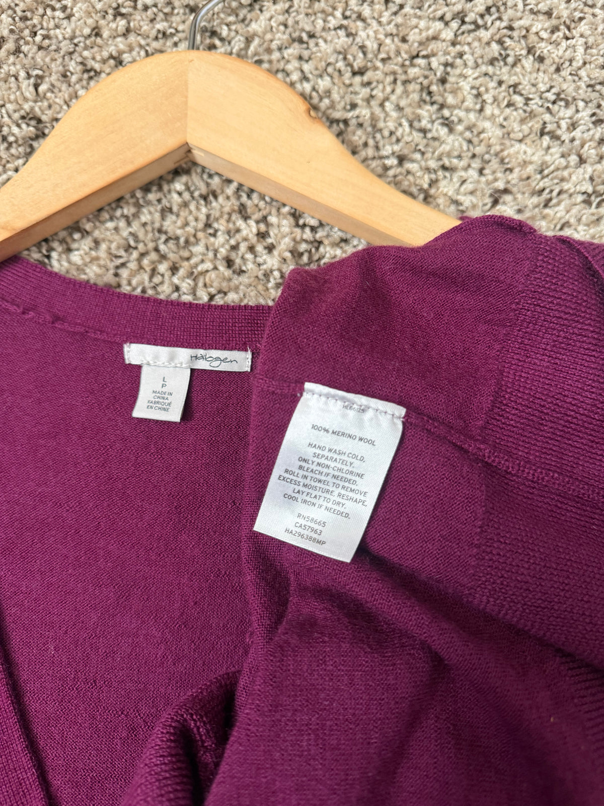 Halogen 100% Merino Wool Women's L Merlot Button Down Cardigan