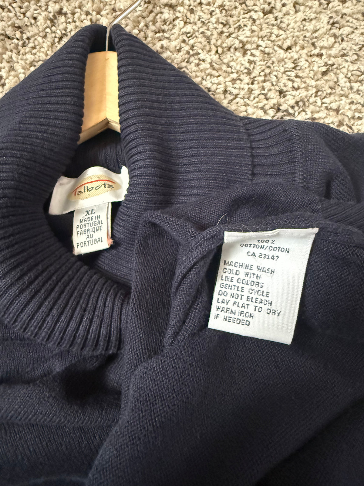 Talbots 100% Cotton Women's XL Deep Navy Blue Knit Turtleneck