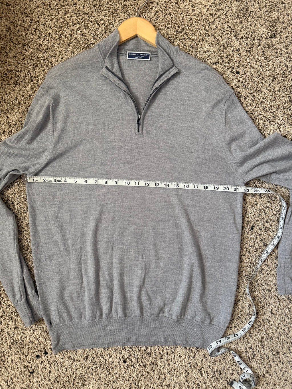 Charles Tyrwhitt 100% Merino Wool Men's XL Grey Quarter Zip
