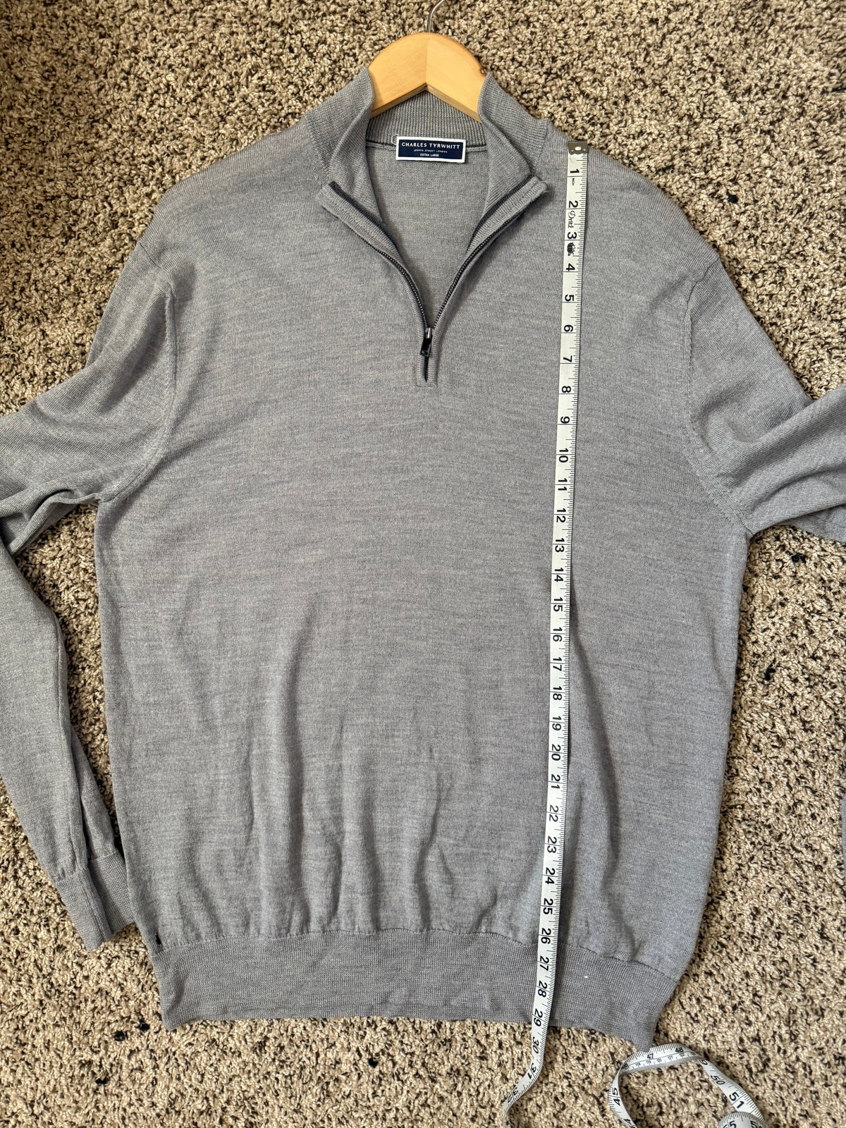 Charles Tyrwhitt 100% Merino Wool Men's XL Grey Quarter Zip
