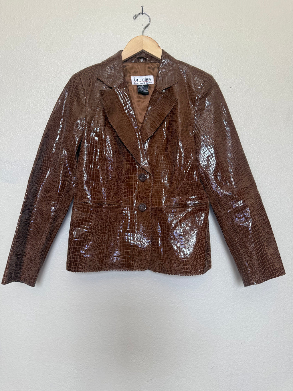 Bradley Bayou 100% Genuine Leather Women's S Brown Patent Leather Jacket