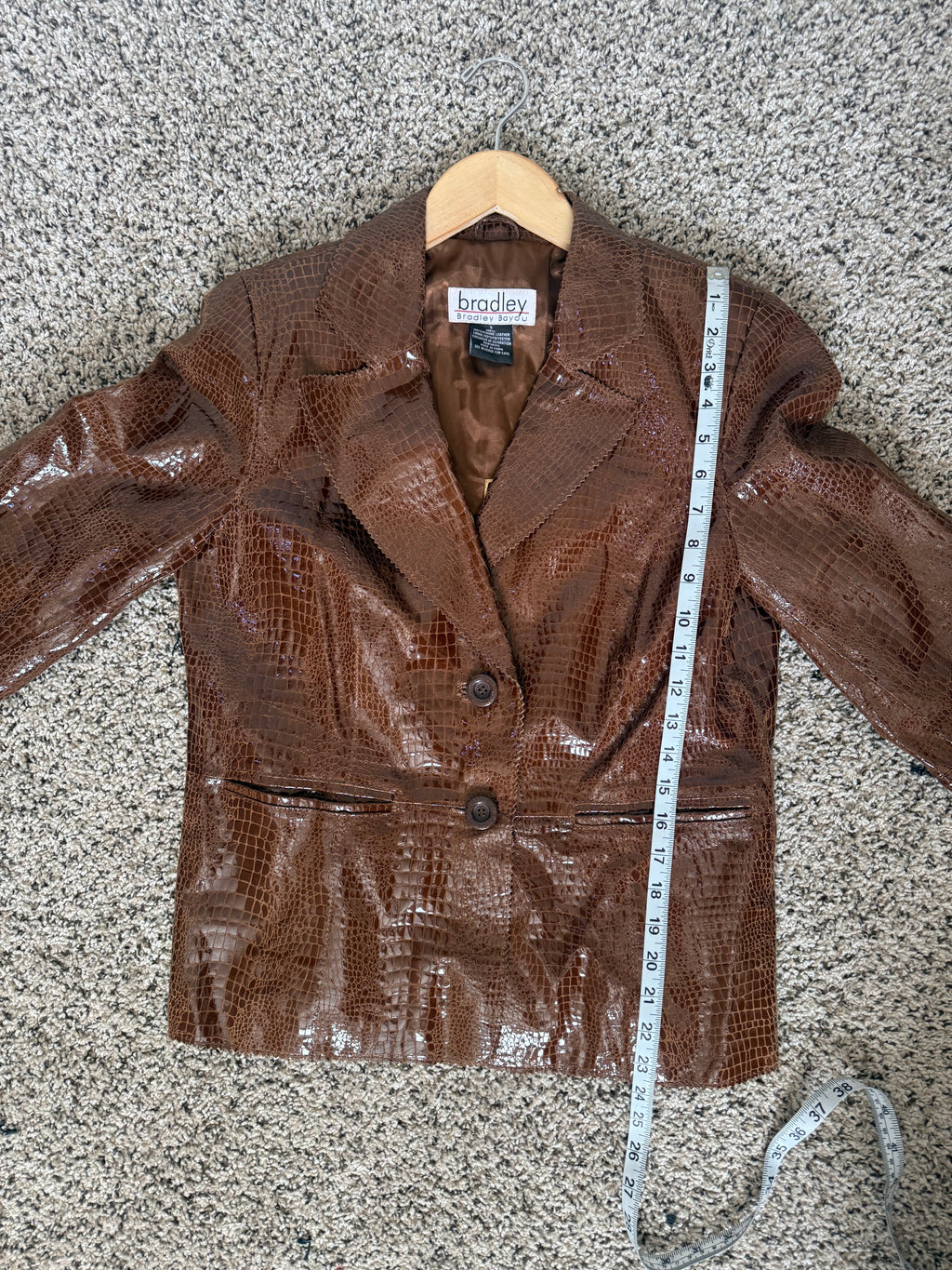 Bradley Bayou 100% Genuine Leather Women's S Brown Patent Leather Jacket