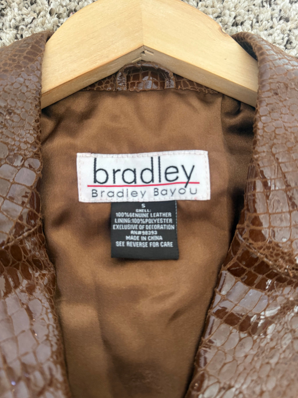 Bradley Bayou 100% Genuine Leather Women's S Brown Patent Leather Jacket