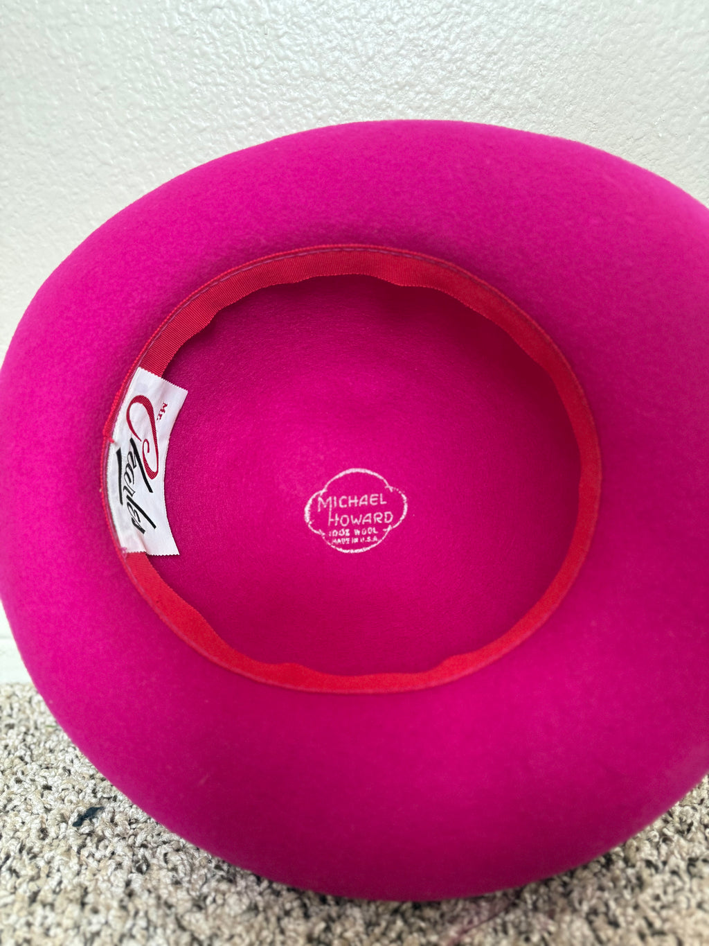 Mr. Charles Michael Howard 100% Wool Women's Fuchsia Hat With Black Feathers