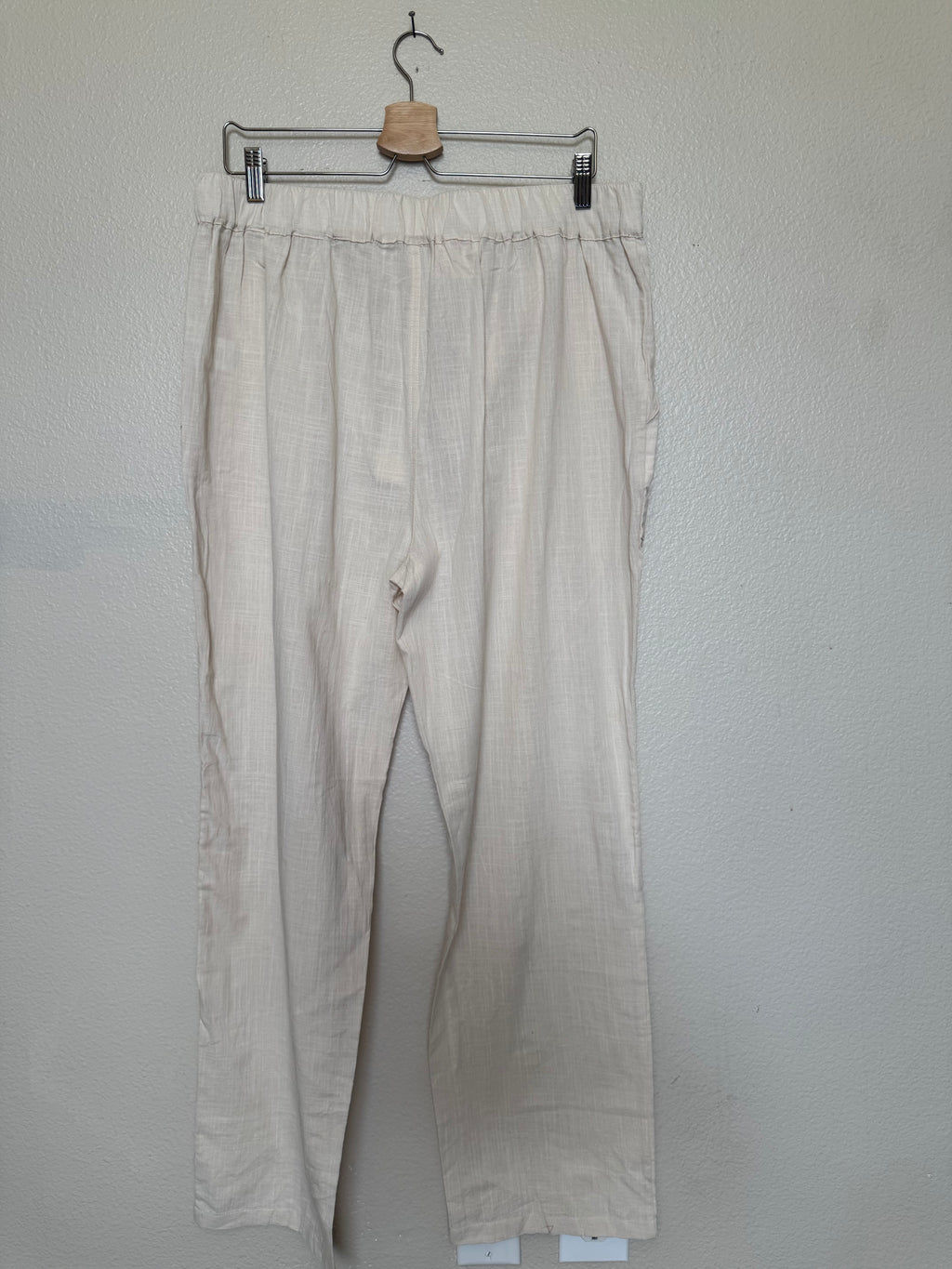 (No Brand) 70% Cotton 30% Flax Women's L Cream Straight Leg Pants