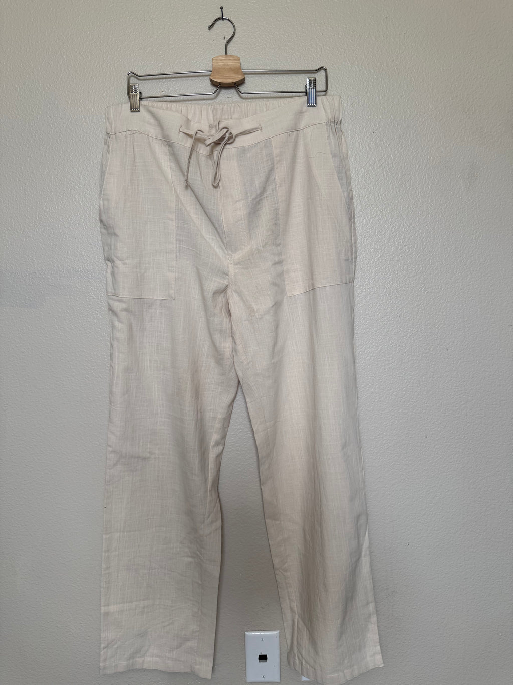 (No Brand) 70% Cotton 30% Flax Women's L Cream Straight Leg Pants