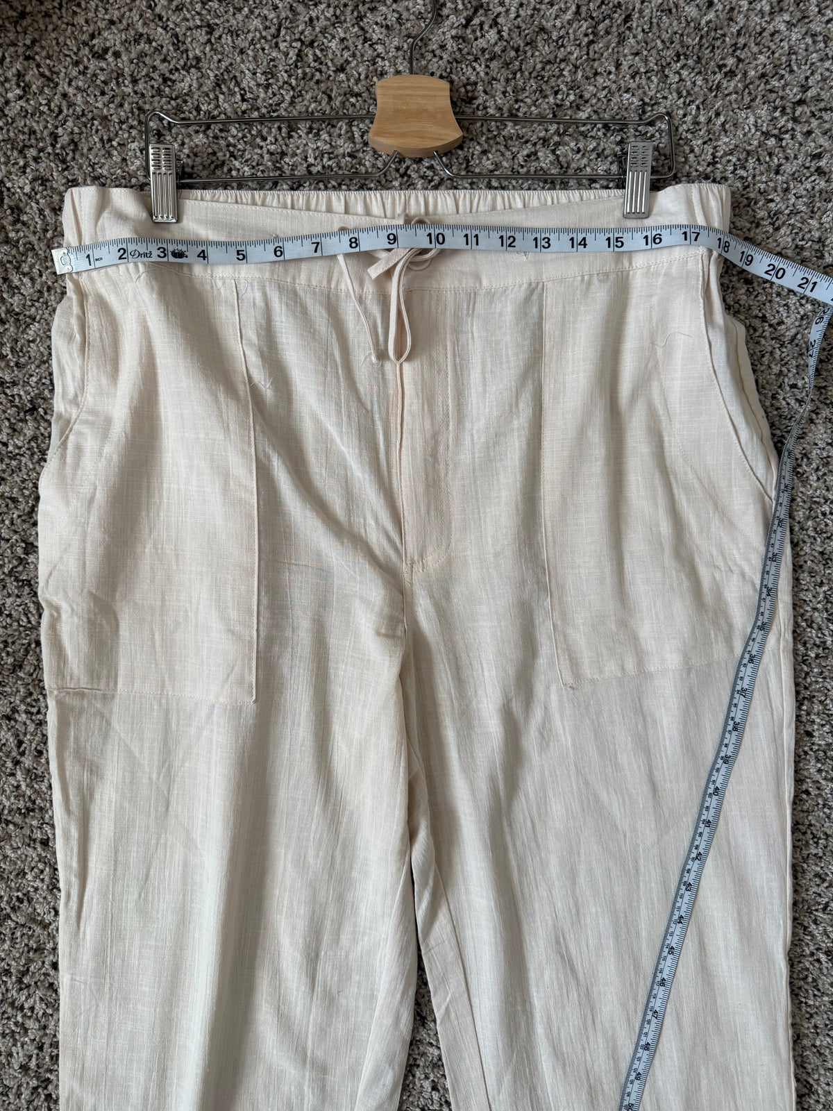 (No Brand) 70% Cotton 30% Flax Women's L Cream Straight Leg Pants