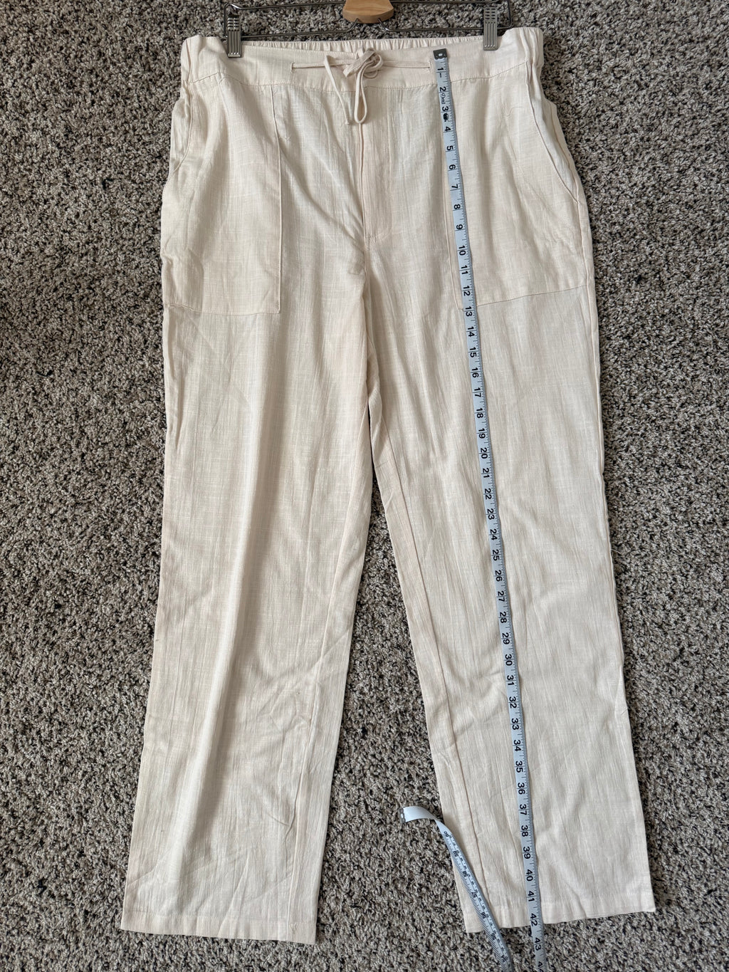 (No Brand) 70% Cotton 30% Flax Women's L Cream Straight Leg Pants